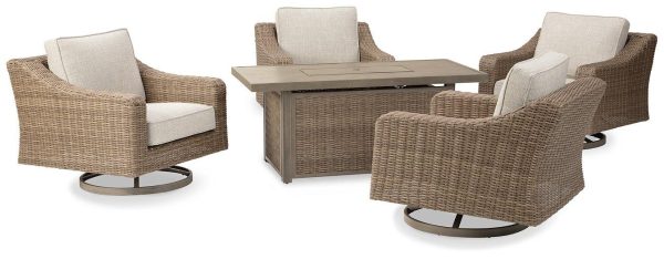 Beachcroft Beachcroft Fire Pit Table with Four Nuvella Swivel Lounge Chairs Cheap