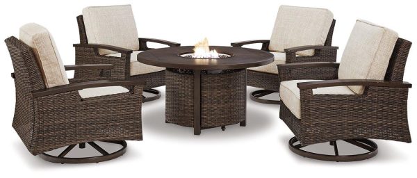 Paradise Trail Paradise Trail Fire Pit Table with 4 Nuvella Swivel Lounge Chairs For Discount